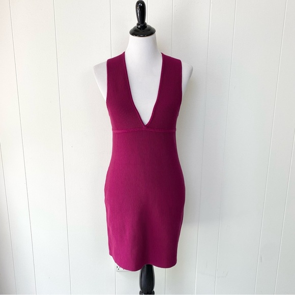 House of Harlow 1960 Fuschia Knit Compression Body Con Dress V Neck Sz Small - Picture 1 of 12